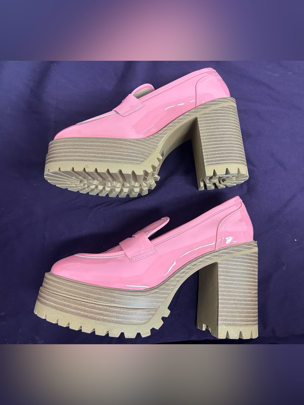 Wild Diva Pink Patent Chunky Platform Loafers